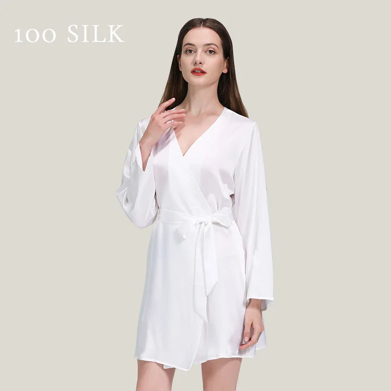 Birdtree 22Momme 100%Pure Mulberry Silk Mini Robe for Women Silky Sleepwear Ladies Elegant Nightgown Natural Pajamas P3D035QM