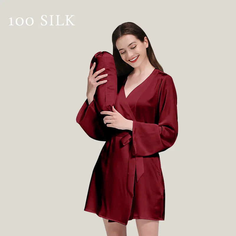 Birdtree 22Momme 100%Pure Mulberry Silk Mini Robe for Women Silky Sleepwear Ladies Elegant Nightgown Natural Pajamas P3D035QM