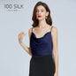 New 100% Mulberry Silk Sling Wavy Neck Trend Camisole Top Women Sexy Inner Base Vest Tops Vest Satin Pajamas Outer Wear Shirt