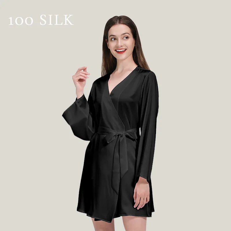 Birdtree 22Momme 100%Pure Mulberry Silk Mini Robe for Women Silky Sleepwear Ladies Elegant Nightgown Natural Pajamas P3D035QM