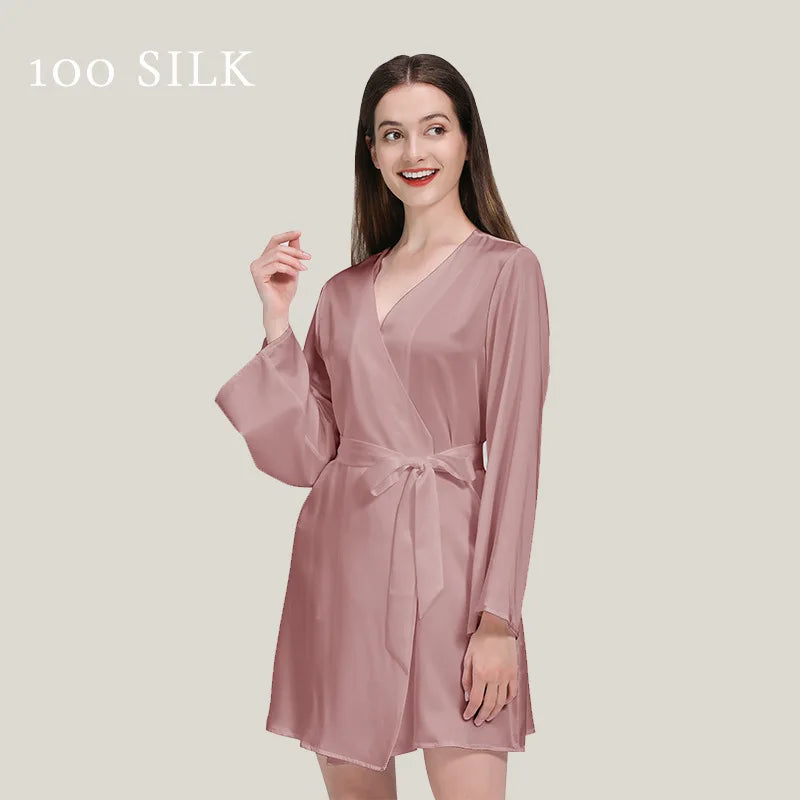 Birdtree 22Momme 100%Pure Mulberry Silk Mini Robe for Women Silky Sleepwear Ladies Elegant Nightgown Natural Pajamas P3D035QM