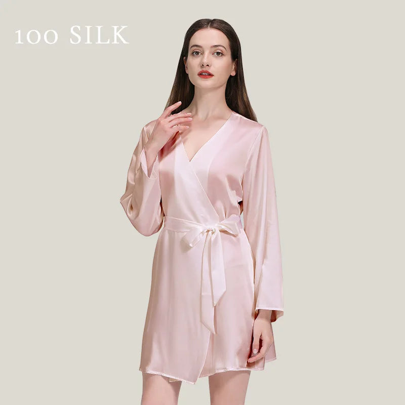 Birdtree 22Momme 100%Pure Mulberry Silk Mini Robe for Women Silky Sleepwear Ladies Elegant Nightgown Natural Pajamas P3D035QM