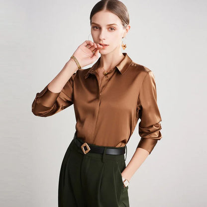 New 22mm Mulberry Silk Blouse Women High Quality Elegant Fashion Summer Cloth Natural Fiber Office Lady Shirt