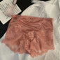 Large underwear women's high-waisted sexy lace mesh stitching ice silk satin mulberry silk crotch bowknot boxers Panties sexy