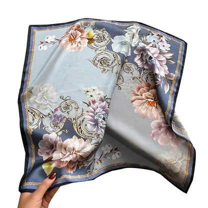 100% Natural Real Silk Scarf Women Print Neck Hairband Shawl Headband New Bandana Square Scarves Wrap Mulberry Luxury Hijab 2024