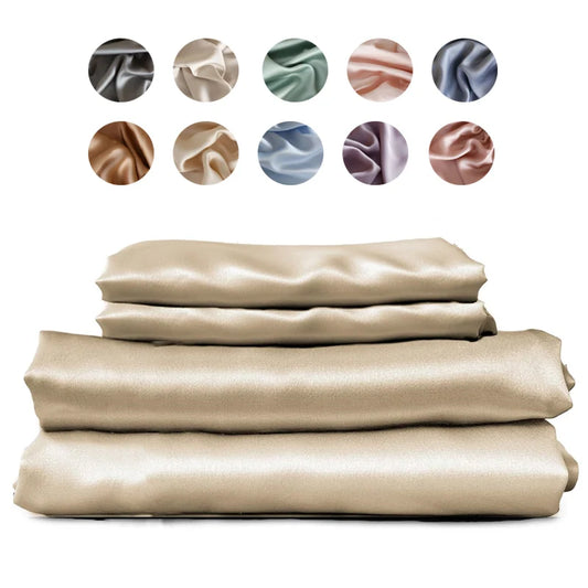 Mulberry Silk Bed Sheet Sets 4/6pcs Silky Bedding Set Luxury Fitted Sheet Flat Sheets Pillowcase Single Double King Queen Bed