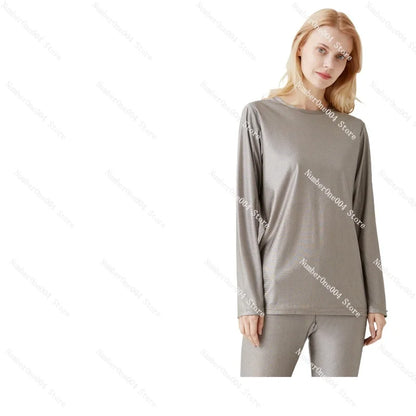 Applicable to Radiation-Proof Clothes Long Sleeve Long Johns Set Silver Fiber Anti-Electromagnetic Radiation Underwear