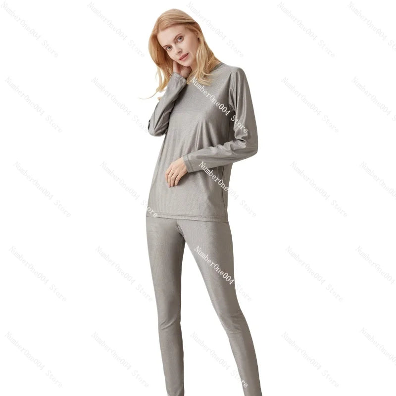 Applicable to Radiation-Proof Clothes Long Sleeve Long Johns Set Silver Fiber Anti-Electromagnetic Radiation Underwear