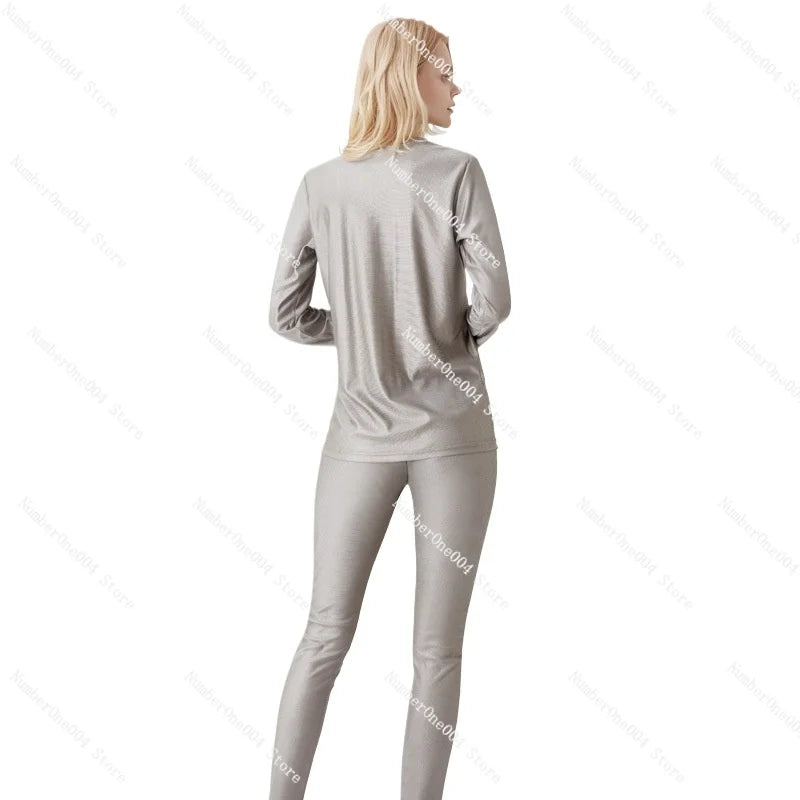 Applicable to Radiation-Proof Clothes Long Sleeve Long Johns Set Silver Fiber Anti-Electromagnetic Radiation Underwear