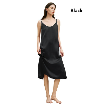 Fengbaoyu 100% Mulberry Silk Women's Slip Dress Champagne Silk Nightdress Casual Home Wear Simple Comfort Smooth Cool Breathable