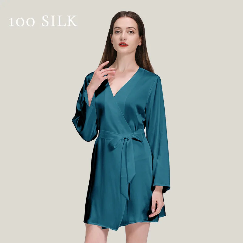 Birdtree 22Momme 100%Pure Mulberry Silk Mini Robe for Women Silky Sleepwear Ladies Elegant Nightgown Natural Pajamas P3D035QM