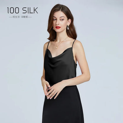 New 100% Mulberry Silk Sling Wavy Neck Trend Camisole Top Women Sexy Inner Base Vest Tops Vest Satin Pajamas Outer Wear Shirt