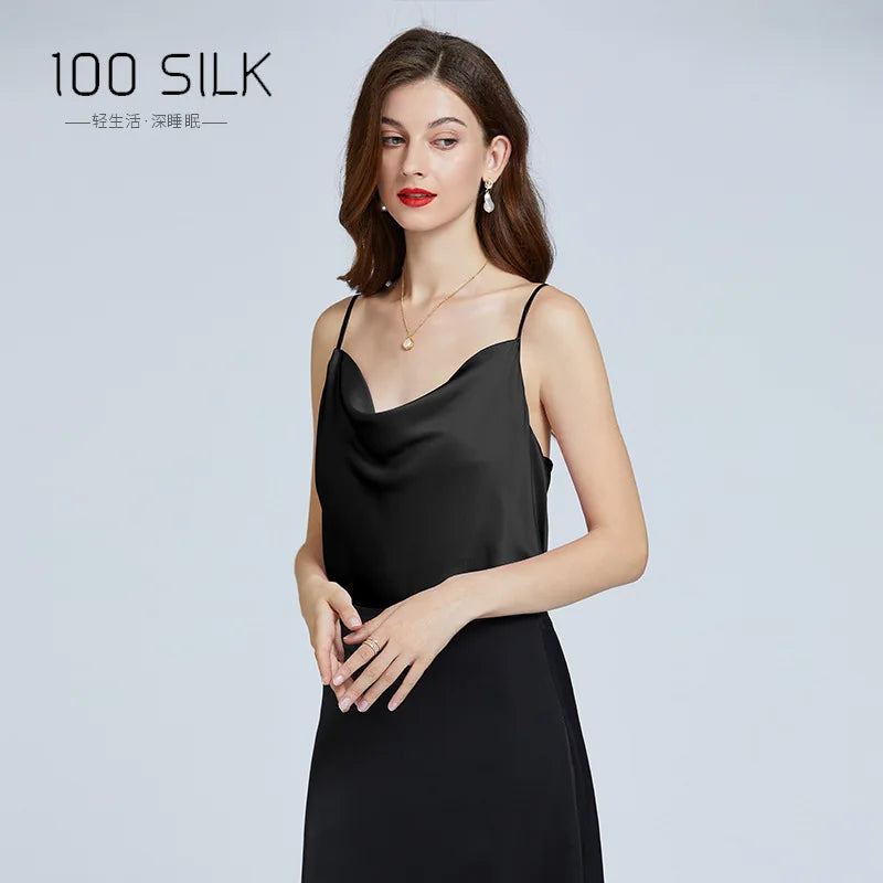 New 100% Mulberry Silk Sling Wavy Neck Trend Camisole Top Women Sexy Inner Base Vest Tops Vest Satin Pajamas Outer Wear Shirt