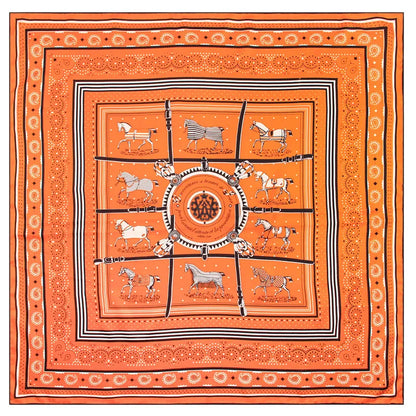 POBING Manual Hand Rolled Twill Silk Scarf Women Forest Zebra Square Scarves Echarpes Foulard Femme Wrap Lady Bandana Hijab 90CM