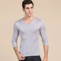 Birdsky, 1PC Men sleep tops long sleeve underwear Tee top T shirt V neck mulberry silk viscose 5 solid colors. S-935