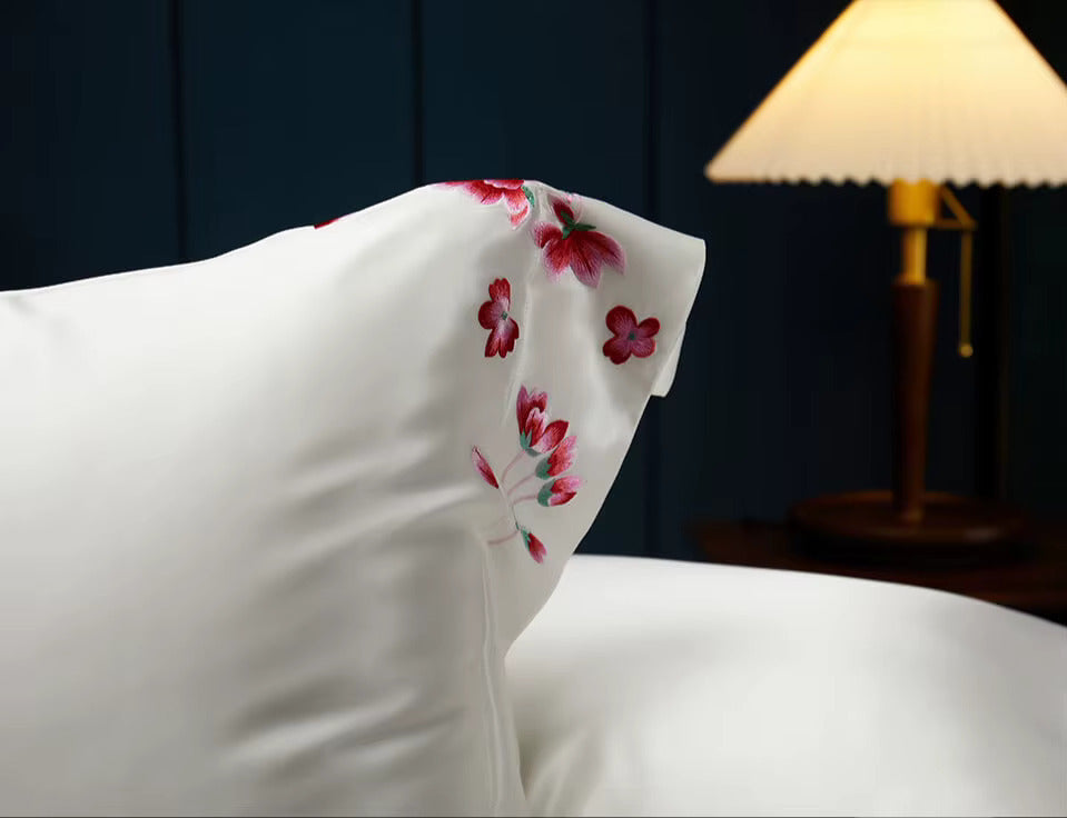 Taie d’oreiller luxe en soie 25 mommes – Broderie à la main Suzhou - Pivoine Impériale Le raffinement éternel