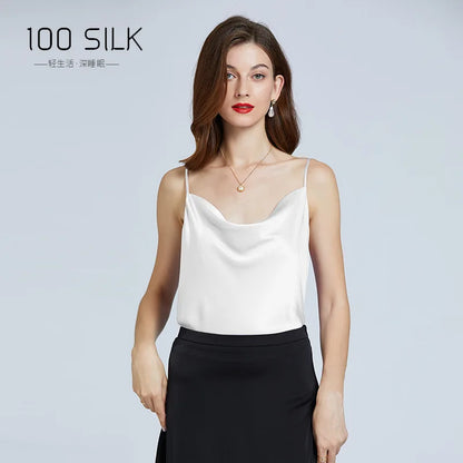 New 100% Mulberry Silk Sling Wavy Neck Trend Camisole Top Women Sexy Inner Base Vest Tops Vest Satin Pajamas Outer Wear Shirt