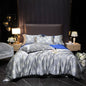 Natural Silk Bedding Set Luxury Silky Satin Duvet Cover Set Single Double Queen King Size Printing Quilt Cover Set