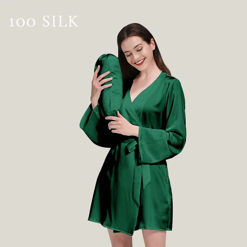 Birdtree 22Momme 100%Pure Mulberry Silk Mini Robe for Women Silky Sleepwear Ladies Elegant Nightgown Natural Pajamas P3D035QM