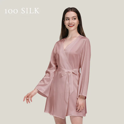 Birdtree 22Momme 100%Pure Mulberry Silk Mini Robe for Women Silky Sleepwear Ladies Elegant Nightgown Natural Pajamas P3D035QM