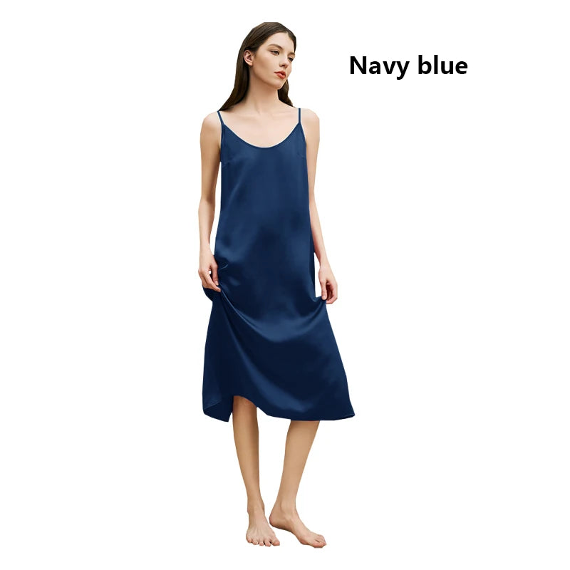 Fengbaoyu 100% Mulberry Silk Women's Slip Dress Champagne Silk Nightdress Casual Home Wear Simple Comfort Smooth Cool Breathable