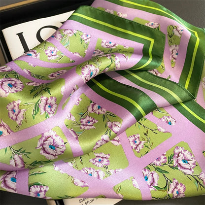 Brand 100% Mulberry Silk Scarf Women Plaid Foulard Square Small Headband Fashion Print Neckerchief Scarves Bandana Hijab