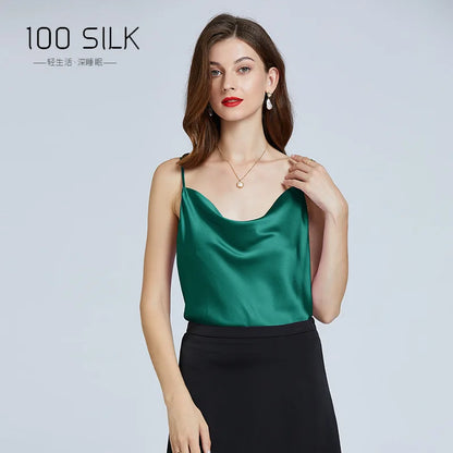 New 100% Mulberry Silk Sling Wavy Neck Trend Camisole Top Women Sexy Inner Base Vest Tops Vest Satin Pajamas Outer Wear Shirt